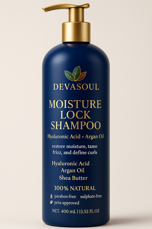Devasoul Moisture Lock Shampoo | Hyaluronic Acid + Argan Oil | Frizz Control & Curl Definition | 400mL