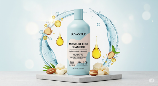 Devasoul Moisture Lock Shampoo | Hyaluronic Acid + Argan Oil | Frizz Control & Curl Definition | 400mL