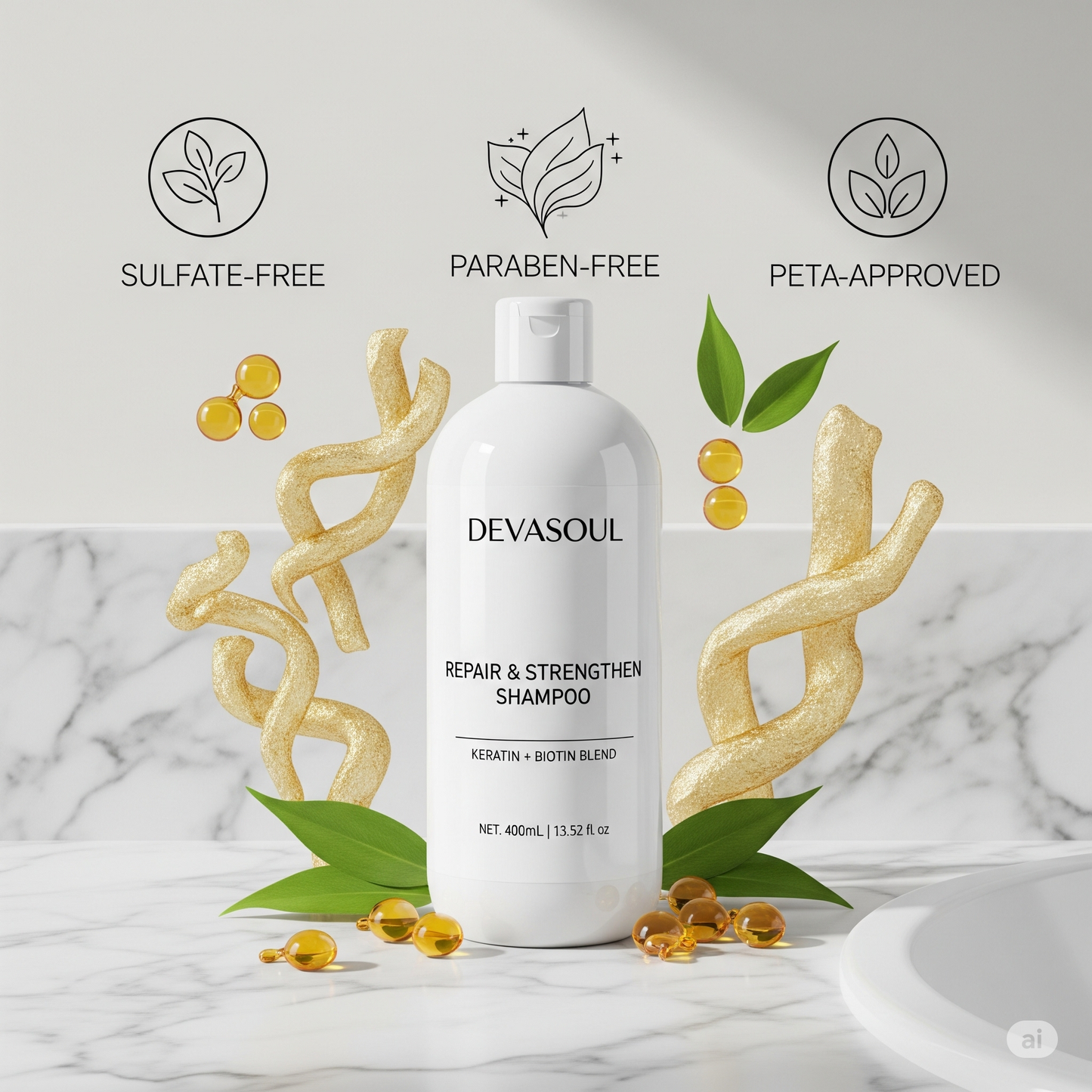 Repair & Strengthen Shampoo with Keratin & Biotin | Devasoul Hair Care