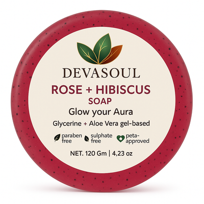 Rose + Hibiscus Aura Glow Soap | Devasoul Radiance Bar with Glycerin & Aloe
