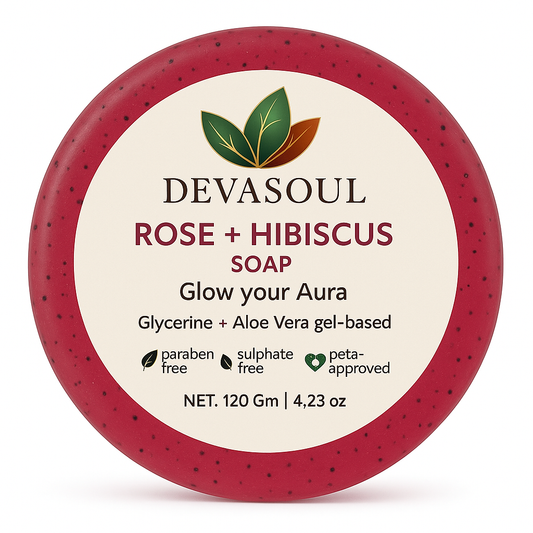 Rose + Hibiscus Aura Glow Soap | Devasoul Radiance Bar with Glycerin & Aloe